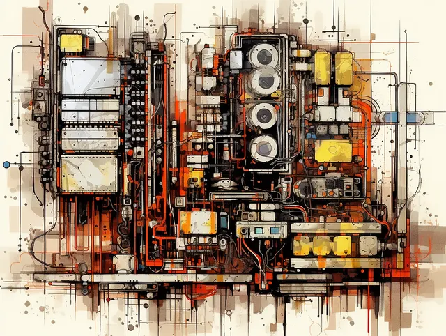 Programmable logic controller and industrial automation illustration.